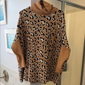 Chico's Leopard Print Cowl Neck Sweater - Tan and Black
